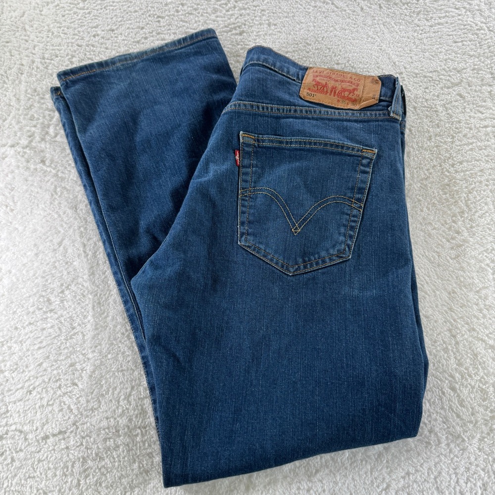 Levis 501 Jeans Mens 34x29 (36x30 tag) Blue Button Fly Classic Straight Stretch